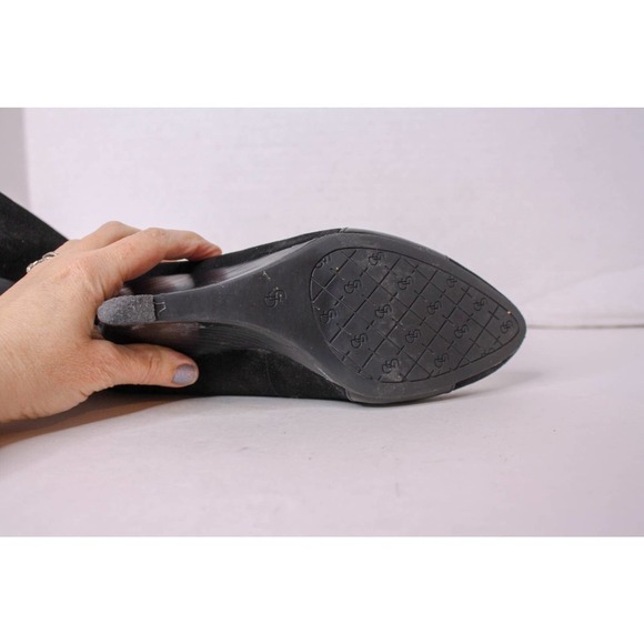 Circa Joan And David Manni Shoes Black Suede Leather Wedge High Heels Si… - Picture 3 of 4